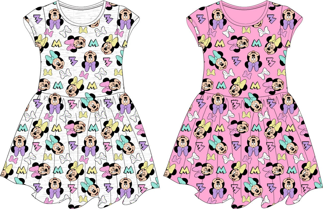 Minnie Mouse Sommerkleid kurz Arm rosa grau