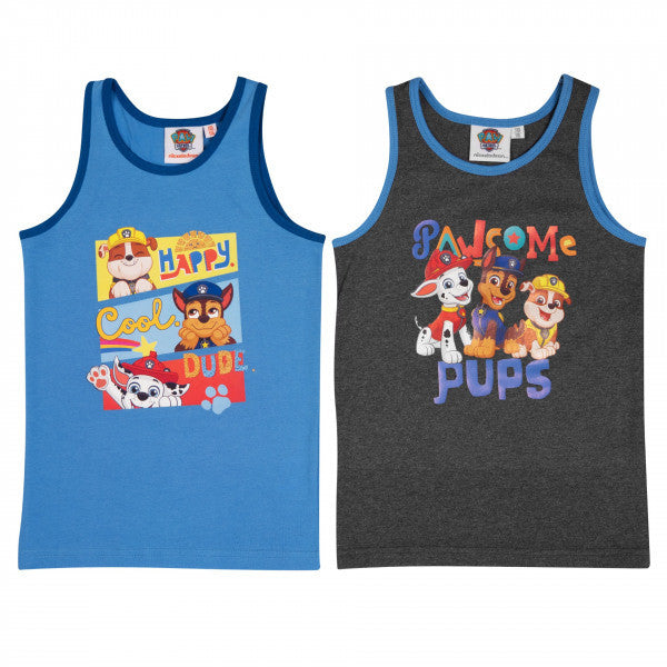 Paw Patrol set of 2 boys' undershirts with Marshall, Chase and Rubble