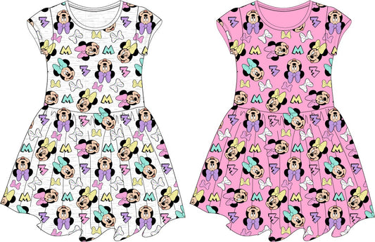 Minnie Mouse summer dress short sleeves pink gray