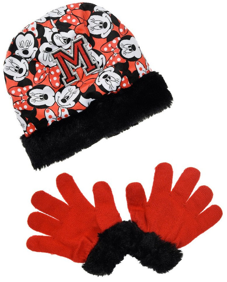 Minnie Mouse Set Mütze und Handschuhe mit Kunstfell