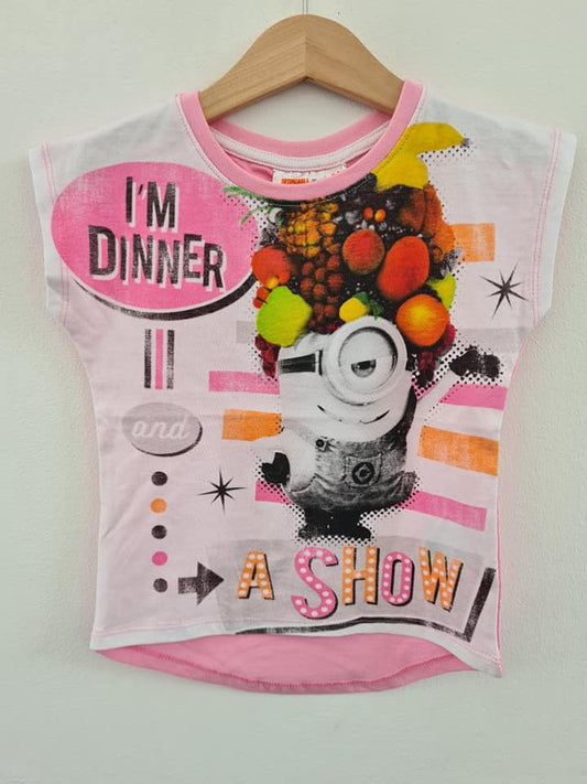 Minion T-Shirt rosa weiß Gr. 116 -"I'm Dinner and a Show" in Rosa