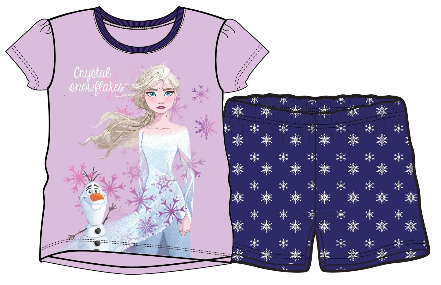Disney Frozen - Die Eiskönigin Sommer Schlafanzug kurz mit Elsa und Olaf lila