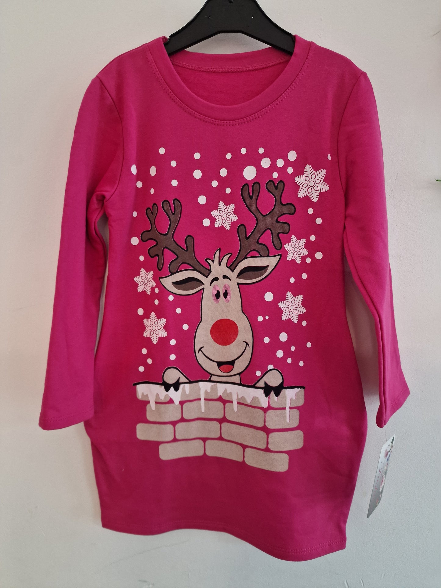 Weihnachtskleid Rentier Christmas X-Mas Kleid pink