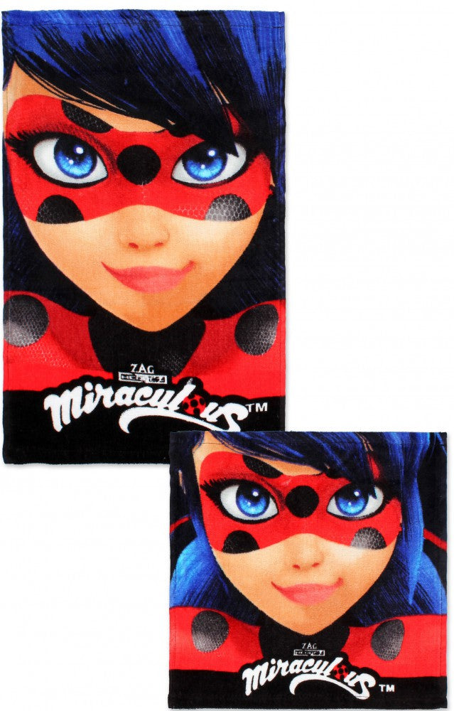 Ladybug Miraculous 2er Set kleine Handtücher 30x30cm und 30x50cm