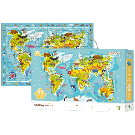 Puzzle Weltkarte Tierwelt 80 Teile