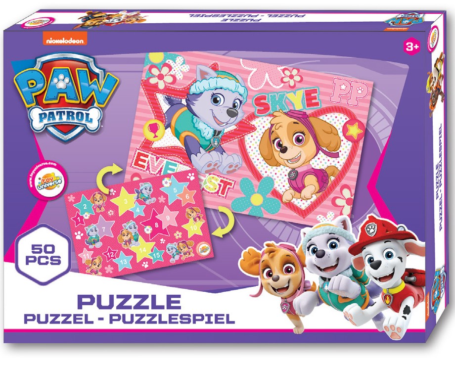 Paw Patrol Puzzle 50 Teile mit Spiel auf der Rückseite